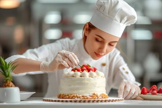 Illustrated baking course with pastries and baking tools