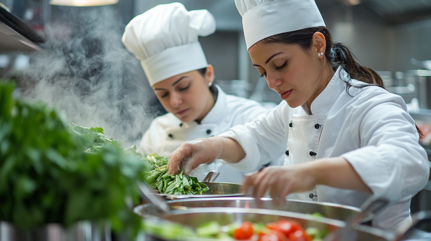 Illustrated cooking class with a chef preparing fresh ingredients